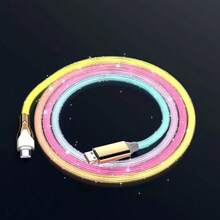 60W 超快充三合一 RGB 流光灯充电线，星光 LED 夜灯车载充电线，多接口通用 USB 数据线（适用于 Type-C 和 Micro USB 设备），车载氛围灯数据线 - 彩色 - 查看 6