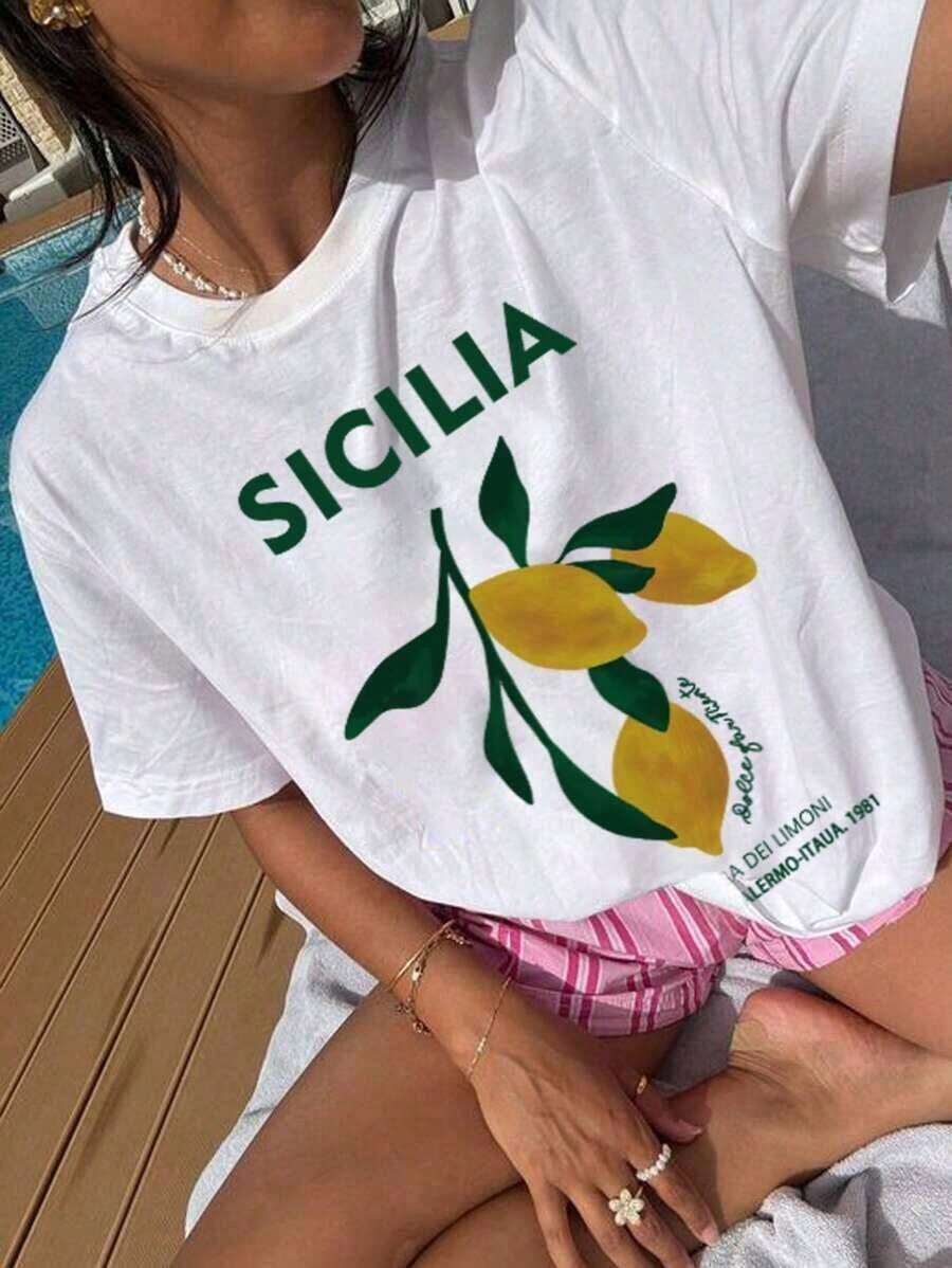 Camiseta Casual de Verano para MujerInformaldeVeranoparaMujer,100%AlgodónPuro,NuevoEstilodeVerano,CamisetaImpresoconMangas,CamisetaInformaldeVeranoconEstampadodeLimón,CamisetadeMangaCorta,CamisetasArtes gráficasparaMujer,LavableaMáquina. Unregaloparafamiliares,hermanos,amigos,padresomaestros. - Blanco - Ver 1