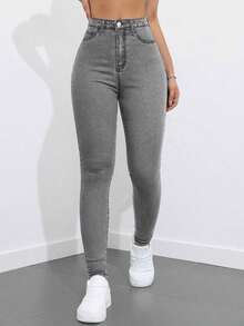 ICON Jeans pitillo sólidos - Gris - Ver 4