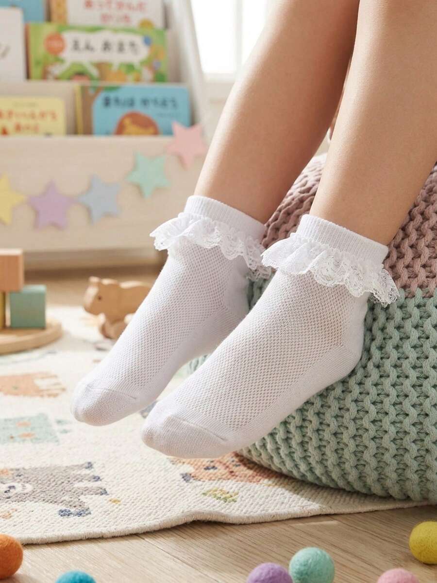 1 đôi tất công chúa ren ren trắng thoáng khí cho bé gái, thích hợp mặc hàng ngày và khi khiêu vũ. - trắng - Xem 1