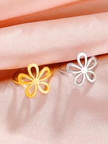 LIKGREAT 1pc Flower Ring Stainless Steel Gold Color Finger Rings Women Girls Aesthetic Bohemian Jewelry Birthday Gift Wholesale - Flower Series - View 1