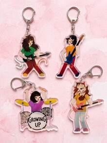 4 piezas Llavero con patrón de figura de banda de rock estilo K-Pop con orejas de animales de dibujos animados, para bolso, concierto, apoyo de fans, uso, fiesta y regalo. Regreso a la escuela - Multicolor - Ver 1