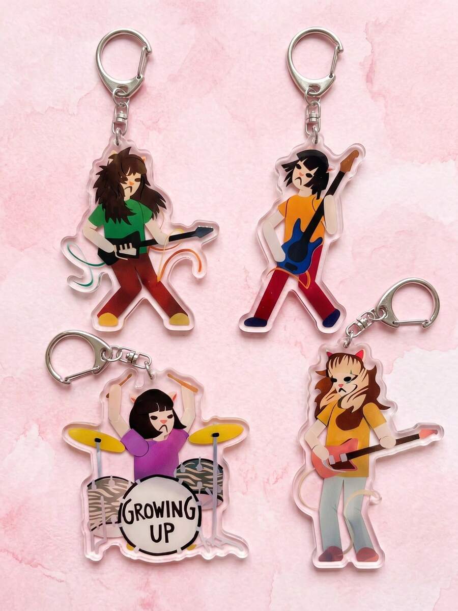 4 piezas Llavero con patrón de figura de banda de rock estilo K-Pop con orejas de animales de dibujos animados, para bolso, concierto, apoyo de fans, uso, fiesta y regalo. Regreso a la escuela - Multicolor - Ver 1