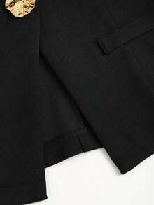 delgado sin mangas para mujer con botones metálicos grandes de estilo minimalista francés - Negro - Ver 3