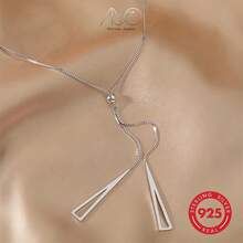 1pc 925 Sterling Silver Geometric Hollow Triangle Pendant Necklace For Women, Minimalist Design, Adjustable Length, Suitable For Daily, Party, Vacation Wear, Gift For Family, Friends, Christmas, Valentine's Day, Birthday - Silver - View 3