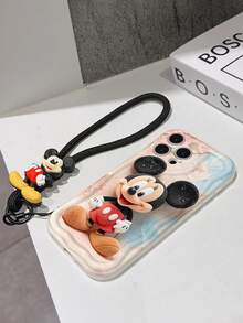 Disney Mickey Mouse Phone Case With Mickey Charm And Lanyard - Cute Mickey Protective Case With Pastel Watercolor Background And Starry Ears Design, Equipped With Delicate Mickey Decorative Lanyard And Beaded Bracelet For Easy Carrying, Compatible With IPhone 17, 16, 15, 14, 13, 12, 11 Pro Series, Ideal For Birthdays, Holidays, Anniversaries, Graduation Gifts, Or Any Special Occasion To Surprise Family, Friends, Classmates, And Loved Ones. - 白色 - 查看 7
