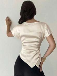 Blusa asimétrica casual y elegante a cuadros, adecuada para ir al trabajo, uso diario casual y vestimenta de negocios de moda / Ropa de otoño para mujer / Atuendos para volver a la escuela / Atuendos de maestra / Blusas para salir / Blusas para salir / Casual de negocios para mujer / Camisa a rayas / Casual de negocios para mujer / Camisas de maestra - Albaricoque - Ver 8