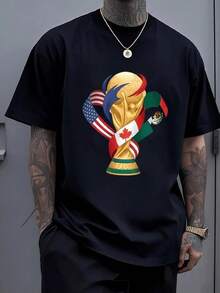 Símbolo de la unión deportiva entre México Estados Unidos y Canadá con el trofeo dorado representando la pasión del fútbol y el espíritu internacional Camiseta de hombre de 100% algodón cómoda y moderna - Negro - Ver 6
