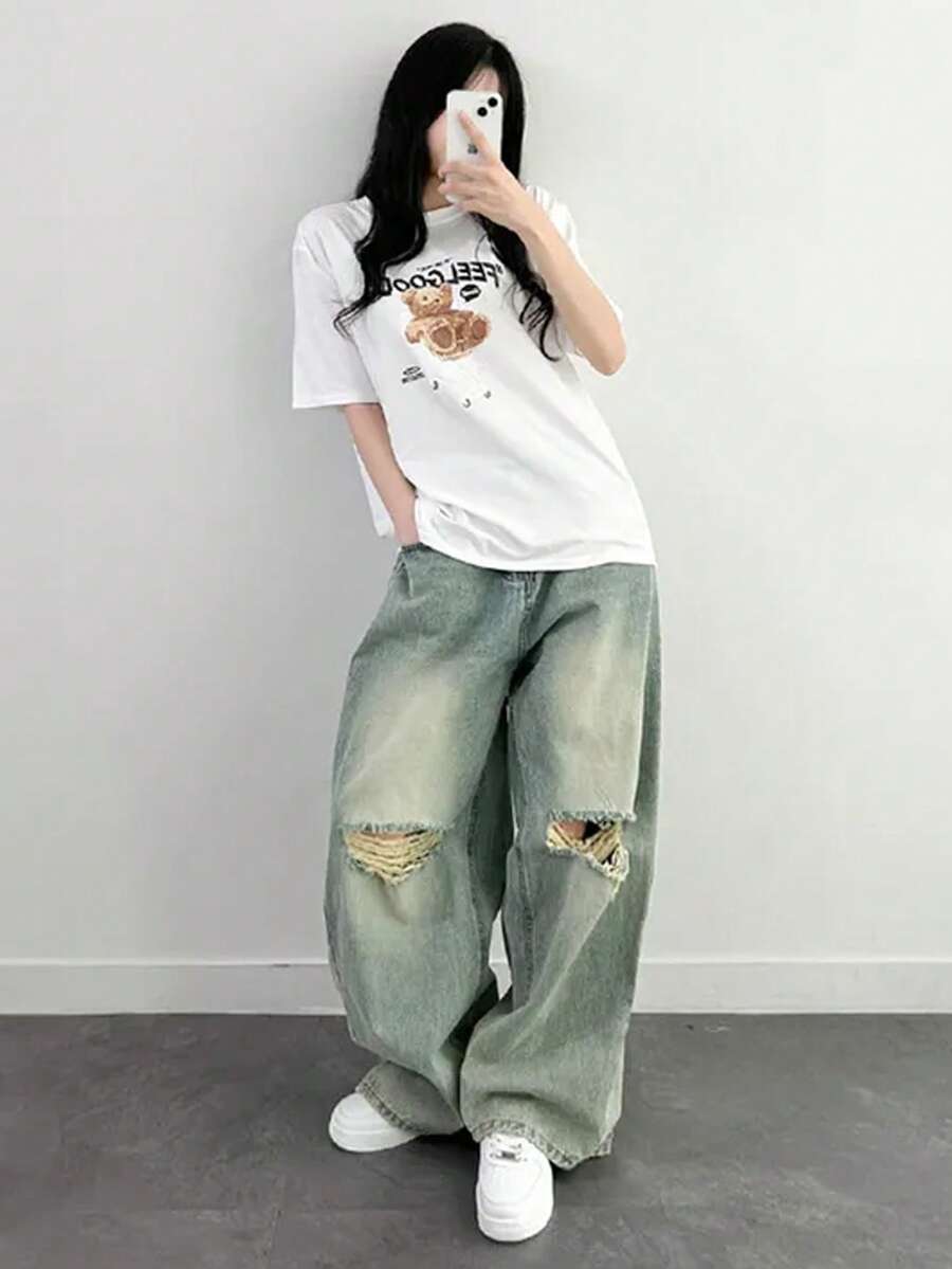 Short-Sleeved T-Shirt For Women, Summer, Round Neck, Loose Top - White - View 1