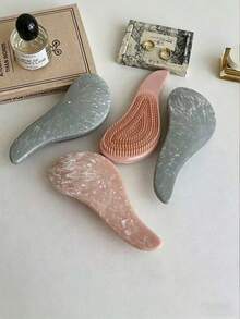 1pc,Minimalist Pink And Gray Padded Hairbrush With Handle, Unisex, Painless Hair Combing, Marble Massage Comb, Wet And Dry/Anti-Hair Loss Comb, Portable Scalp Massage Comb, Lightweight Travel Comb - Multicolor - View 5