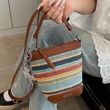 BV Bottega Small Andiamo Bolso de mujer tejido a mano de cuero genuinoBolsodebolso de manotipocuboconpatróntejidoparamujer,bolsodemarca,elegantebolsodemanoparaseñorabolsaderegaloexquisita,bolsodebolso de manodelujoparamujer,bolsocruzadodemodaparamujer,adecuadoparachicas,estudiantesnivel universitariodamasdeoficina,madresdemedianaedadparausodiario,comprasoficina,clase,reuniones,citas,actividadesalairelibretambiénunregaloidealparaBolso de Hombro Cruzado Casual Simple de Gran Capacidad, Personalizado, de Paja Texturizada, a la Moda para Mujer, Nuevo Estilo Verano 2026 - Blanco roto sin colgantes - Ver 5