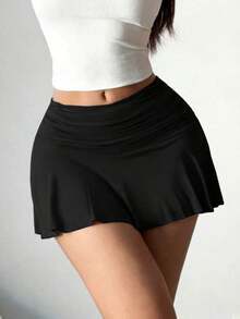 Solva Falda de línea A de unicolor casual para mujer, verano - Negro - Ver 2