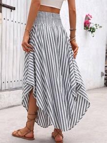 HGDJUNY Falda de mujer con corte aleatorio en la cintura, bajo asimétrico y estampado de hojas, para vacaciones en la playa en otoño. - Azul 4 - Ver 2