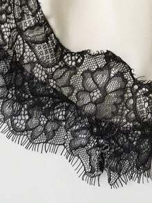 Seelio Nuevo Top de estilo lencería sexy con decoración de encaje, estilo europeo y americano, para mujer, color negro, para verano - Borde negro sobre fondo blanco - Ver 10