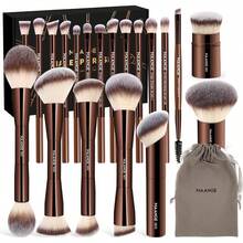MAANGE Brochas de Maquillaje Profesional 20 Piezas Set de Brochas Maquillaje de Aluminio con Estuche de Terciopelo Sombra de Ojos en Polvo para Base de Maquillaje Perfecta para Regalar(Marrón) RDAH - Marrón - Ver 10