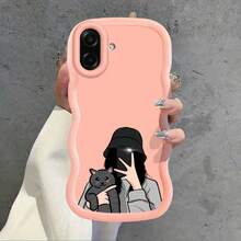 Girl Macaron Wavy Edge Phone Case, Suitable For Girls And Cats, Compatible With Galaxy/Compatible With Honor/HW - Black - View 9