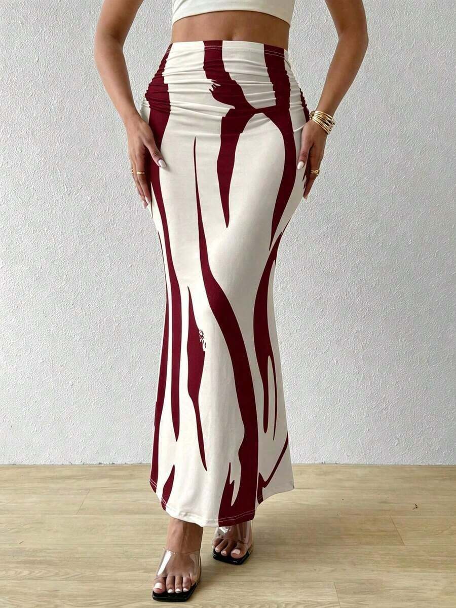 Falda plisada con estampado para mujeres, - Burdeos - Ver 1