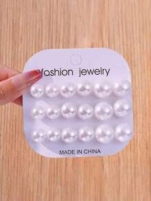 1-9pairs/Set New Arrival Large Faux Pearl Mini Stud Earrings Set - Pearl Earrings - View 1