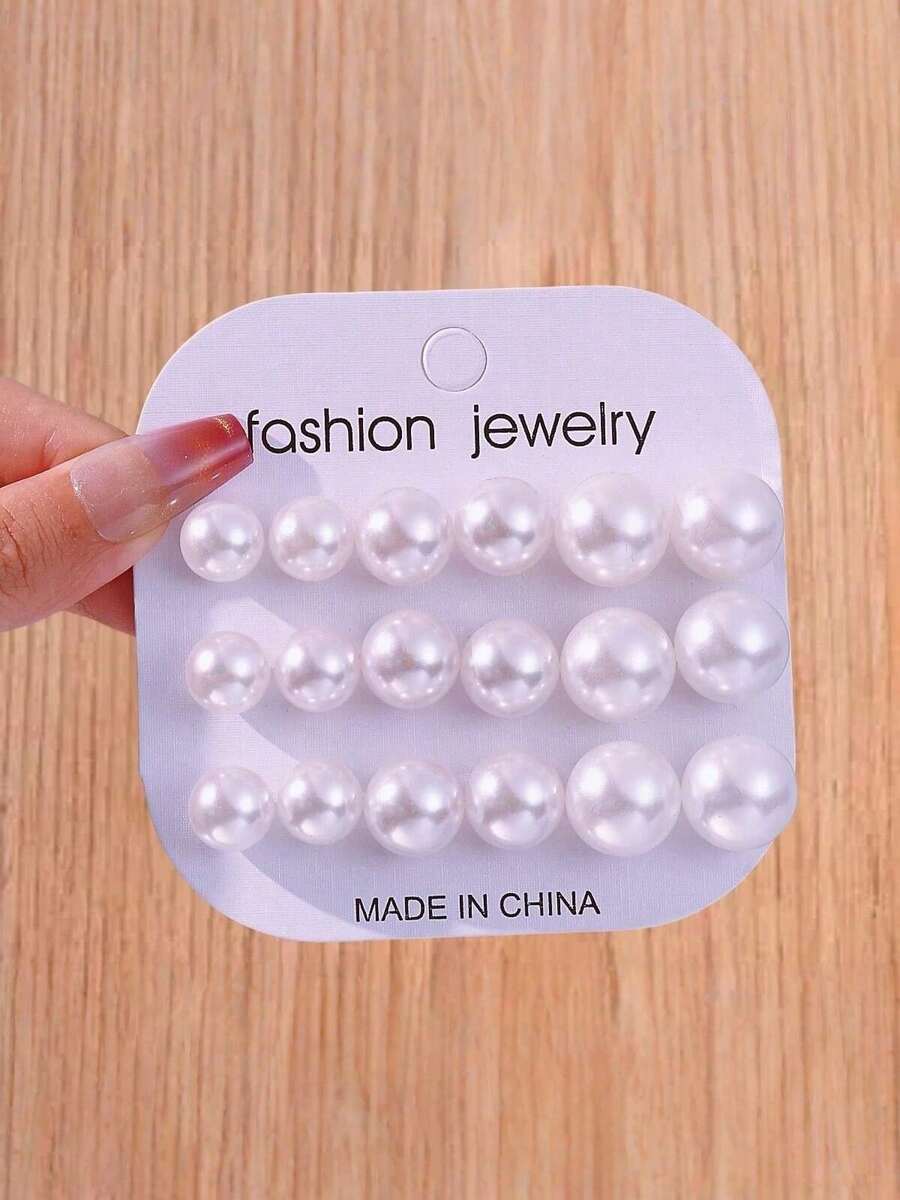 1-9pairs/Set New Arrival Large Faux Pearl Mini Stud Earrings Set - Pearl Earrings - View 1
