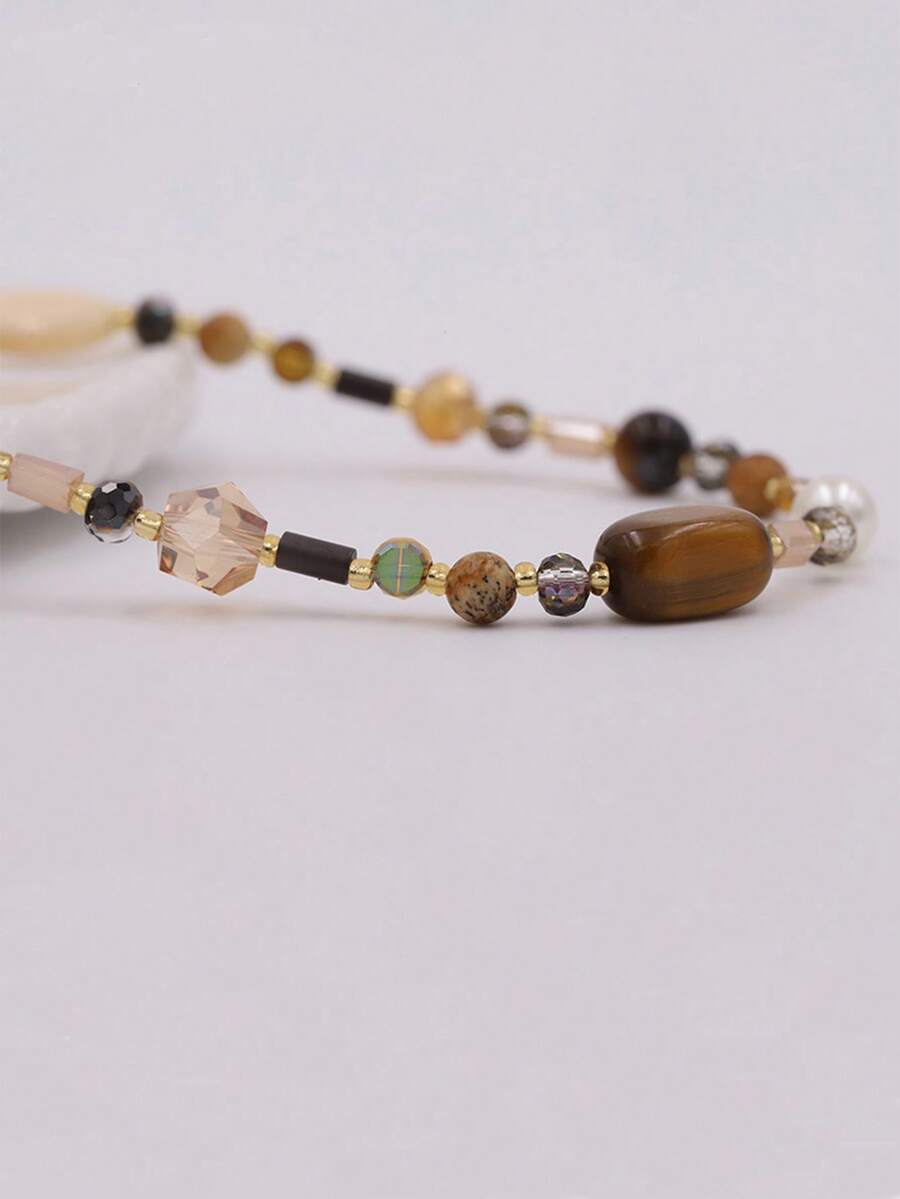 Natural Tiger Eye Beaded Necklace, Elegant High-End Accessory For Women - Tiger's Eye - View 1