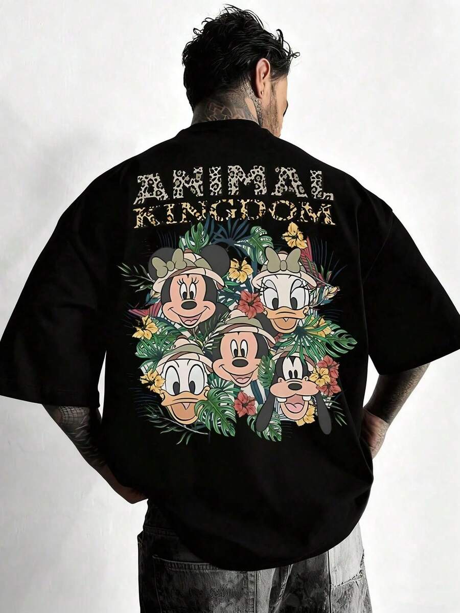 Men's Disney Tropical Mickey & Friends Tee, Jungle Print, Loose & Comfortable, Summer Casual Style. - màu đen - Xem 1