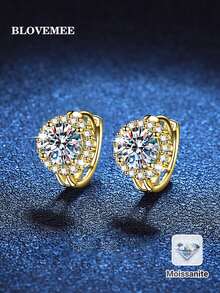 2pcs Fashionable Versatile 925 Silver Single 0.5 Carat Moissanite Earrings, Suitable For Women's Daily Wear, Commuting, Banquets, Jewelry, Mother's Day Gift - Yellow Gold - View 6