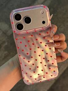 Cute Shiny Pink Flower Phone Case Suitable For IPhone 17 Pro Max, 17 Pro, 16, 15, 14, 13, 12 Pro Max, 11, Floral Spring Anti-Drop Soft Shell - Red Love Heart - View 4