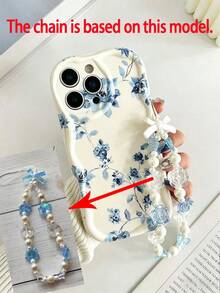 Flower Floral Pattern Cream Textured Wavy Edge Glossy Spray Paint Shockproof Phone Case, Comes With Beaded Bracelet Accessory, Compatible With Apple 17 Pro/17 Air/17/17 Pro Max/16/11/16 Pro/16 Plus/16 Pro Max/16 E/15 Pro Max/13/14/12/XS/XR/7G/8P, Spring/Summer - Beige - View 7