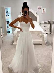 Vestido largo con tirantes y estampado dorado ideal para primavera y otoño - Blanco - Ver 1