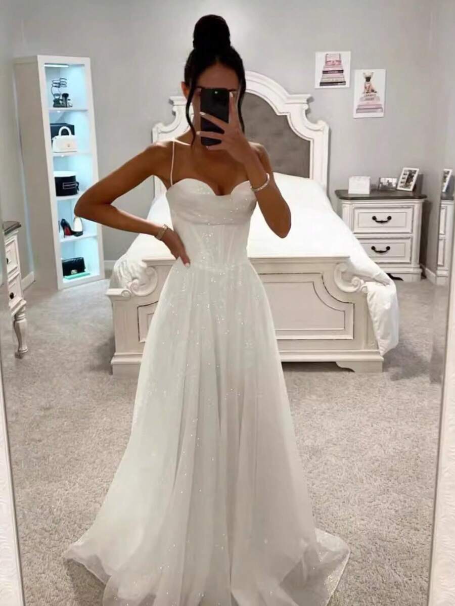 Vestido largo con tirantes y estampado dorado ideal para primavera y otoño - Blanco - Ver 1