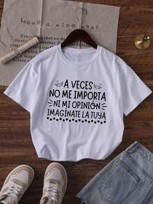 Nueva Colección 2026: Camiseta de Algodón Casual para Mujer, Blanca, Cuello Redondo, Hombros Caídos, Diseño con Estampado de Leopardo Be Real Not y Tejido de Punto de Elasticidad Media, Algodón Ligero - Blanco - Ver 3
