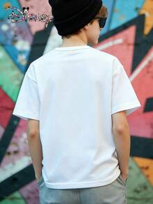 Disney Authorization - Summer Round Neck Short Sleeves For Youth And Boys - Toy Story Classic - Printed Pattern Design Round Neck T-Shirt, Pattern T-Shirt Pullover, Boys' Clothing, 180g Polyester Soft Fabric, Suitable For Boys' Back To School, Party, Outdoor, Travel Wear - 白色 - 查看 2