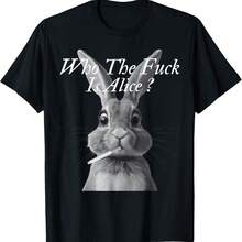 Retro Whos The F_ck Is Alice Funny Rabbit T-Shirt - Black - View 1