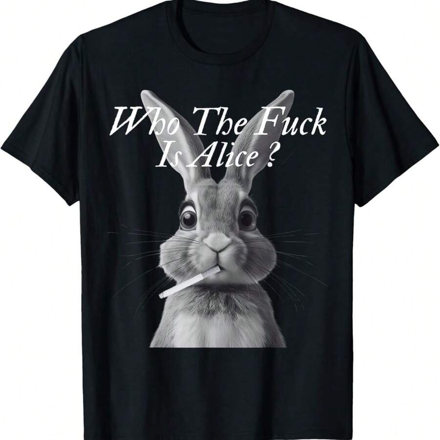 Retro Whos The F_ck Is Alice Funny Rabbit T-Shirt - Black - View 1