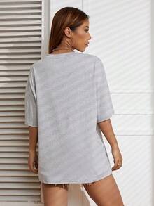 Camiseta Oversized de Hombros Caídos , Unisex - Gris Claro - Ver 2