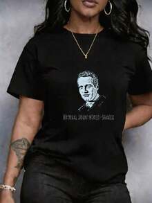 Camiseta para Mujer estampado de leopardo y Estampado de Dibujos Animados, retrato de hombre y texto, en Talla Grande, de Manga Corta y cuello redondo, diseño Urbano, estilo casual para verano y primavera, ropa de mujer, redondo casual, Camiseta casual de manga corta, ideal para Uso Casual, uso diario citas o ropa casual, cómoda Ropa, cómoda suave y transpirable, suave transpirable, cómoda y Transpirable - Negro - Ver 11