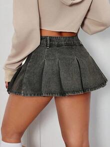 Minifalda de mezclilla para mujer PETITE, falda plisada de caqui con talle ultra bajo sexy, falda de Acción de Gracias para mujer, falda de Navidad, falda de caqui para mujer, falda de mezclilla Y2K, falda de mezclilla vintage, talle bajo - Negro - Ver 2