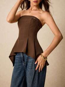 Blusa minimalista lisa para mujer, ropa occidental para mujer, blusas para salir para mujer, estilo Y2K, para conciertos, adecuada para uso diario, calle, citas, ir al trabajo y otras ocasiones - Marrón - Ver 4