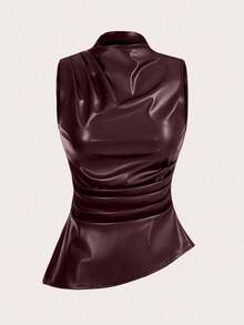 Camiseta ajustada con pliegues y estampado a cuadros para mujer, adecuada para uso diario, trabajo y viajes en verano - Granada - Ver 2