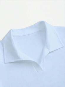 Camiseta de manga corta minimalista de unicolor para mujer, uso casual de todos los días - Celeste - Ver 3
