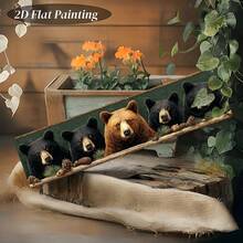 2D Flat Design, 1 Piece Of Vintage American Black Bear Metal Wall Decor, Featuring Pine Cone And Autumn Leaf Elements-Rural Farmhouse Style Decoration, 16inchx4inch Flat Bear Plaque, Suitable Home, Cafe, Office, Garage-Pre-Drilled Holes Easy Installation, 2D Flat Shape - 1pc - 查看 3