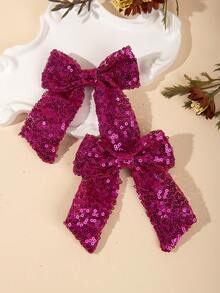 1/2/4pcs Sequin Bow Hair Clips, Long Ribbon Shiny Hair Clips, Y2K, Birthday Party, Stage - Multicolor - View 7