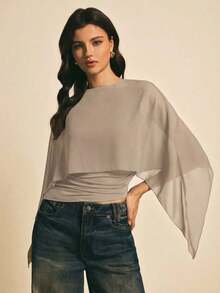uello chal marrón para mujer, blusas elegantes para mujer, blusas casuales para mujer, apropiada para uso diario, salir, ir y venir en otoño/invierno, blusa de manga de murciélago, blusa marrón café, blusa marrón oscuro - Gris Claro - Ver 5