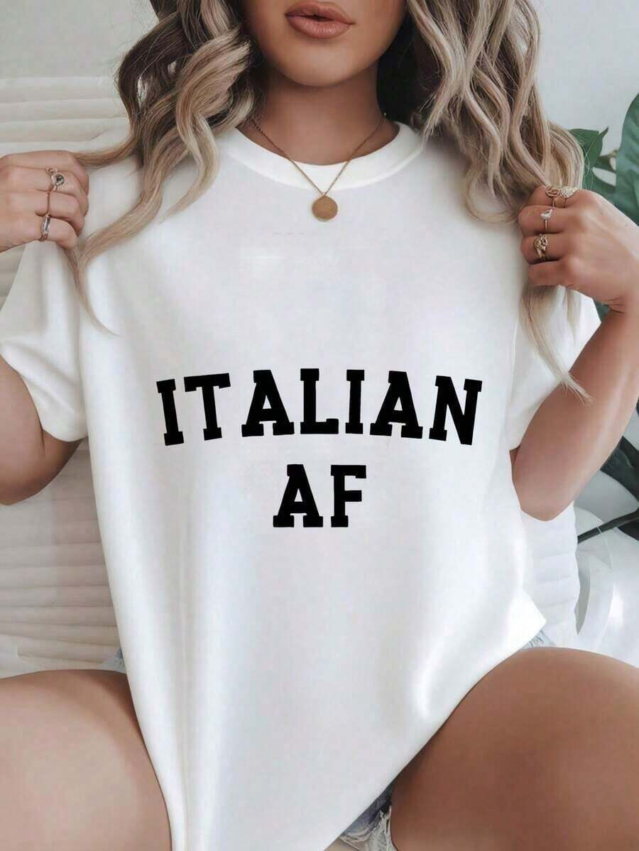 Camiseta Casual Estampada de Moda para Mujer de Italian Af, Adecuada para Todas las Temporadas
Negro - Blanco - Ver 1