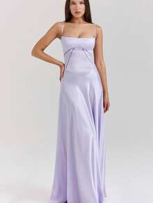 Vestido largo tirantes elegante espalda descubierta ajustado para fiesta - Morado - Ver 7