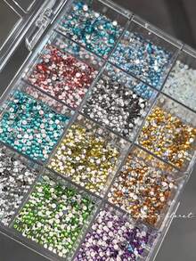 Set de 12 piezas de decoraciones de arte de uñas con diamante de imitación redondos, tachuelas de uñas planas multicolor de 2 mm brillantes para manualidades DIY - Multicolor - Ver 3