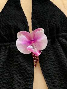 x Eduarda Gutierrez  Set de 2 piezas con top de cuello de halter con decoración floral teñida anudada y falda plisada para mujer 0P0N - Negro - Ver 7