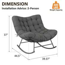 Indoor Outdoor Cushioned Papasan Rocking Chair For Outdoor Indoor, Oversized Outdoor Rocking Chair With Cushion, Outdoor Rocking Egg Chair, Patio Rocker For Porch, Balcony, Lawn, Bedroom, Living Room, Gray - 灰色 - 查看 2