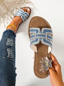 Women's Casual Flat Sandals, Woven Roman Style, Suitable For Spring, Summer, Beach, Vacation, Dresses, Outdoor Wear - Blue - View 2