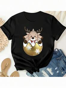 Camiseta vintage de algodón 100% suave con temática de Halloween - de manga corta, cuello redondo, estilo casual, con estampado de murciélagos - transpirable y cómoda, ideal para regalar. Camisetas gráficas de verano para mujer, camisa casual con estampado, manga corta y cuello redondo, moda urbana local de primavera/verano. - Negro - Ver 7